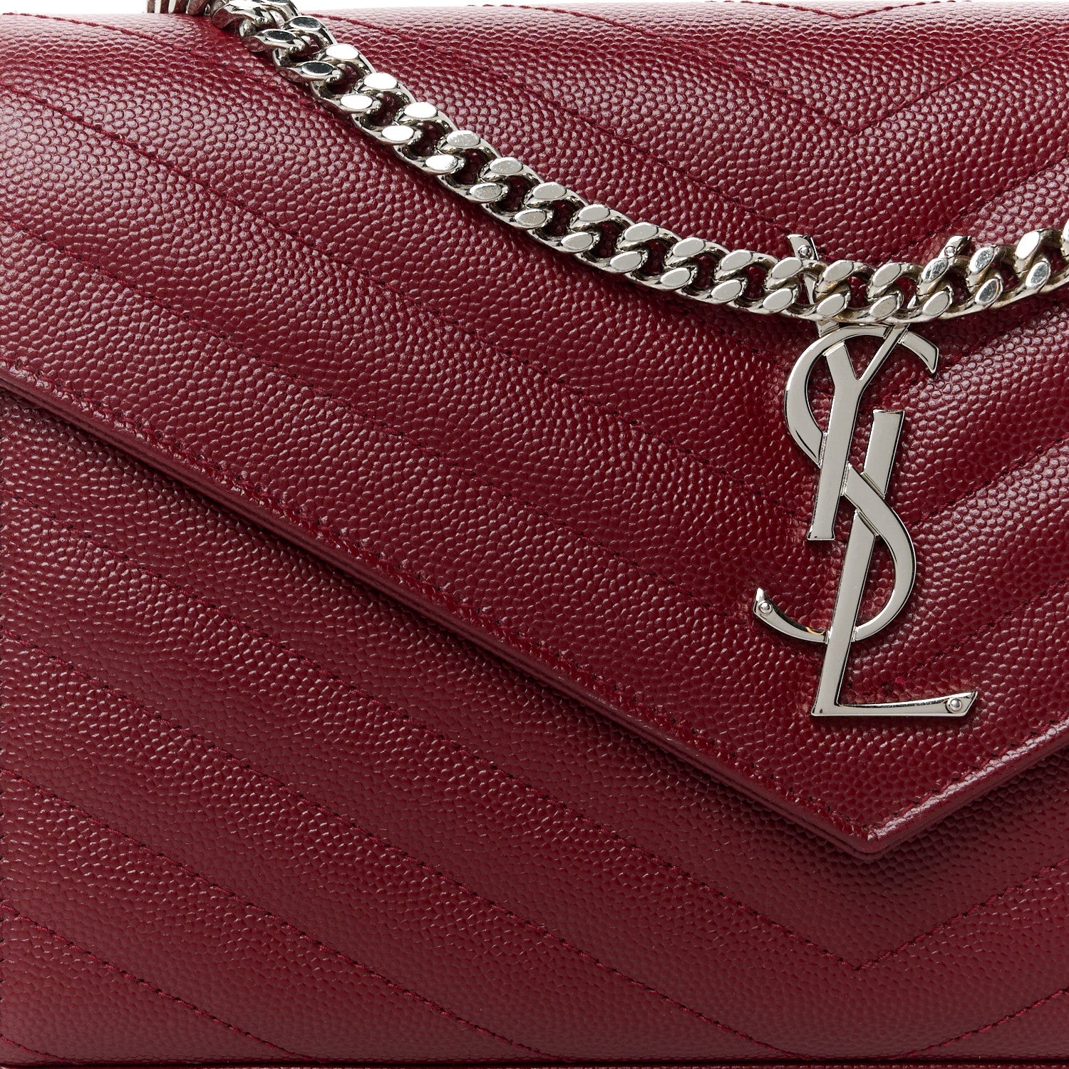 Saint Laurent Grain De Poudre Matelasse Chevron Monogram Chain Wallet Palissandre 8 of 11
