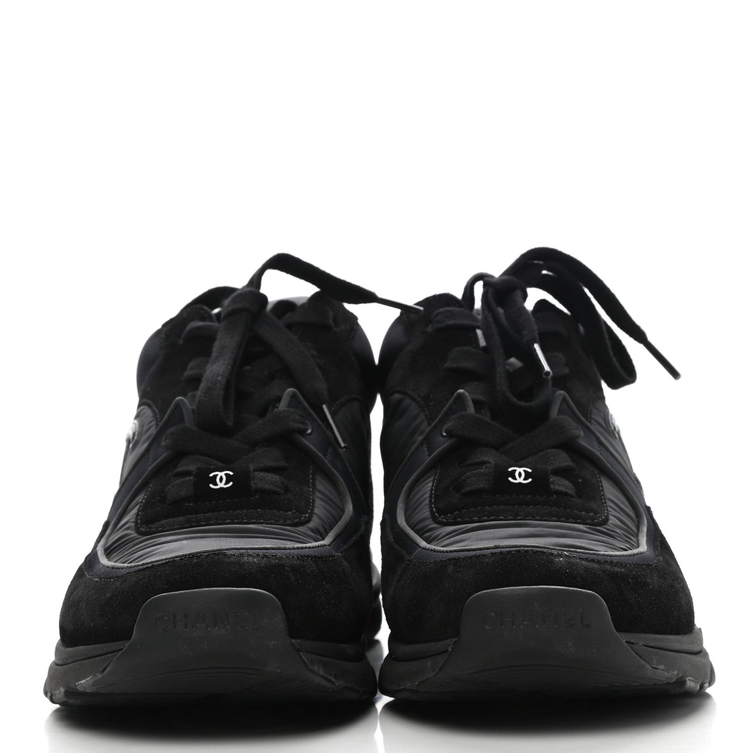 Chanel Nylon Calfskin Suede CC Sneakers 40 Black 2 of 8