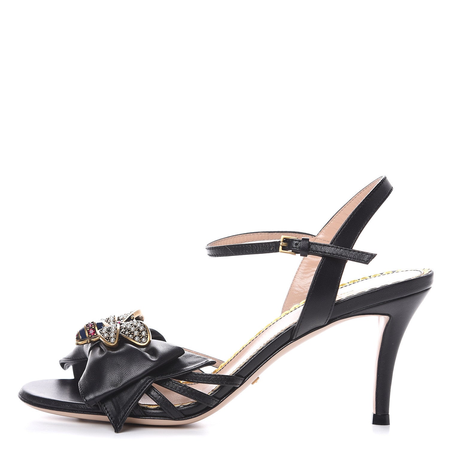 Gucci Nappa Queen Margaret Mid Heel Sandals 37 Black 1 of 7