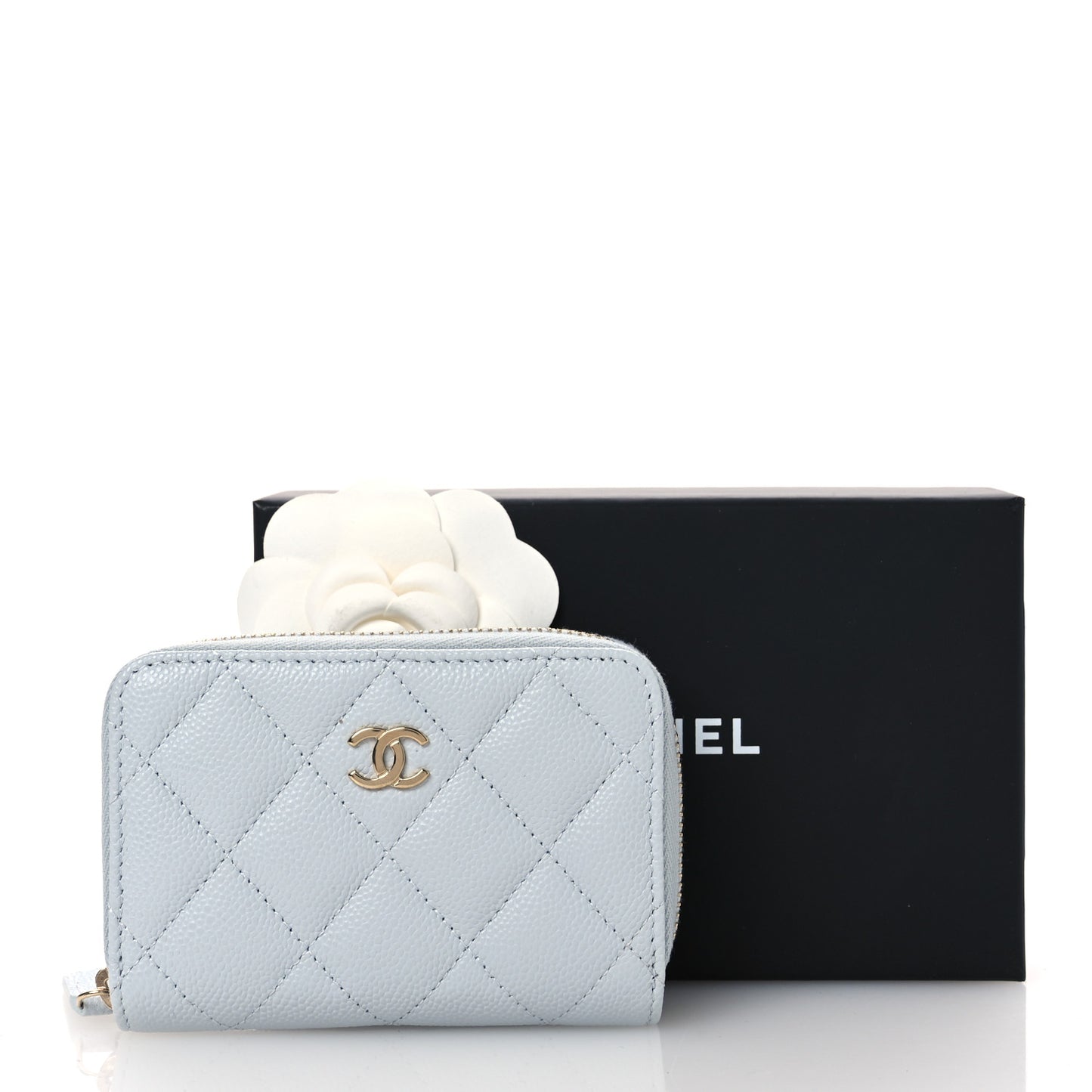 Caviar Quilted Zip Coin Purse Light Blue