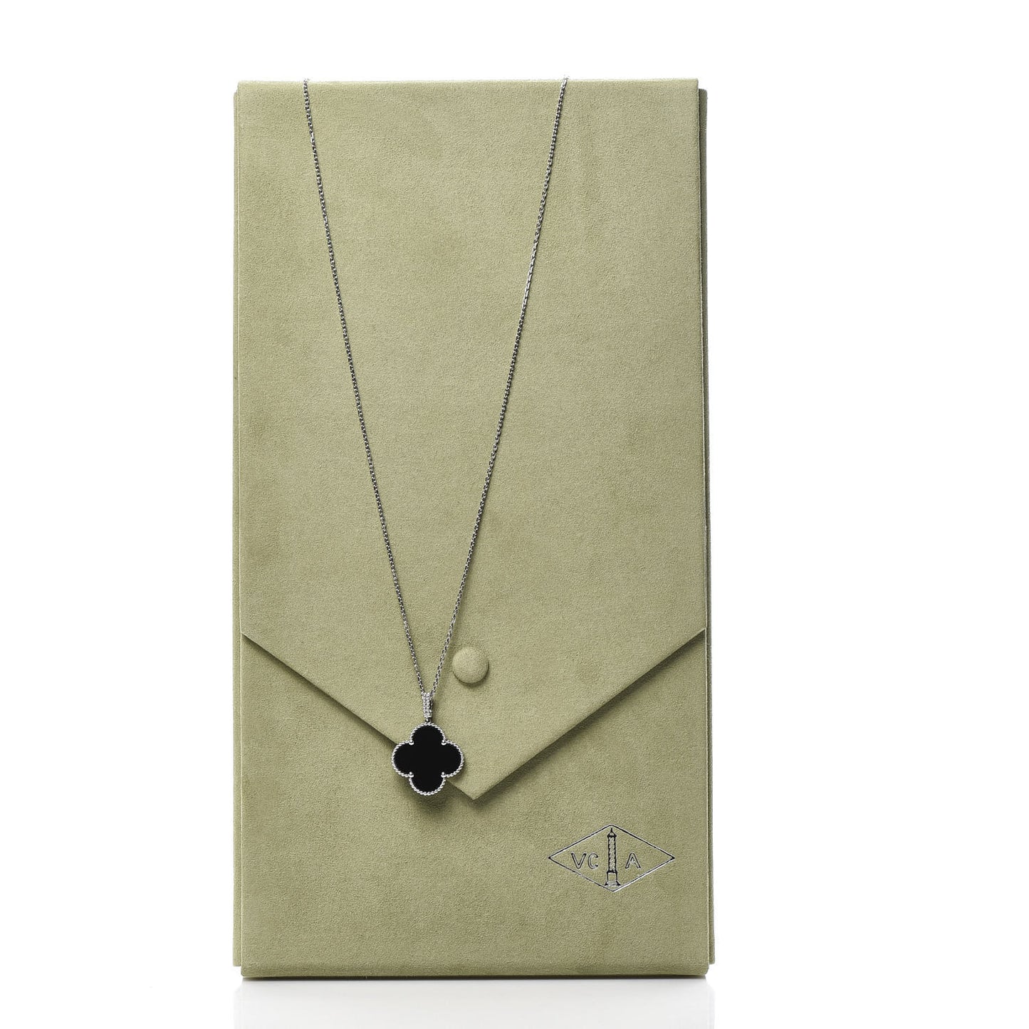 18K White Gold Black Onyx Magic Alhambra Pendant Necklace