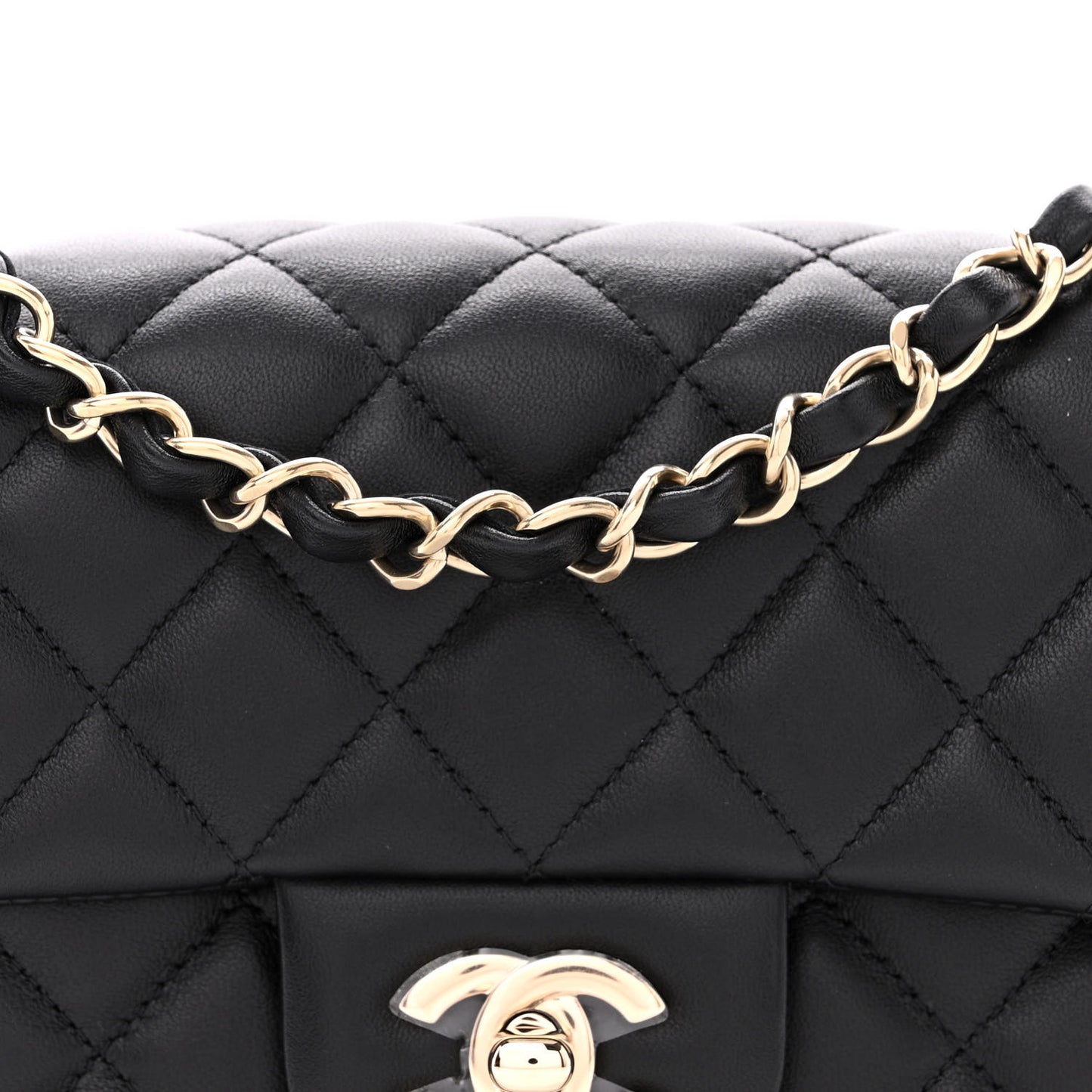 Lambskin Quilted Mini Rectangular Flap Black