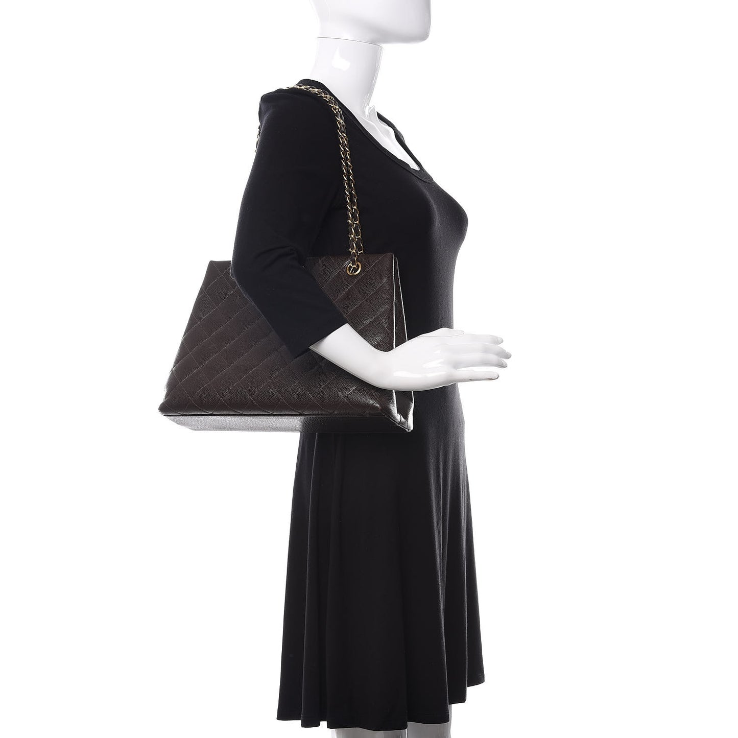 Caviar Quilted Shopper Tote Dark Brown