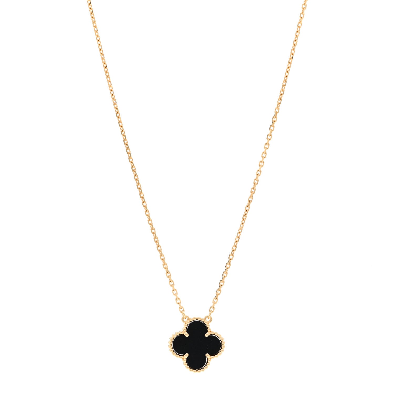 Van Cleef & Arpels 18K Yellow Gold Black Onyx Vintage Alhambra Pendant Necklace 1 of 6