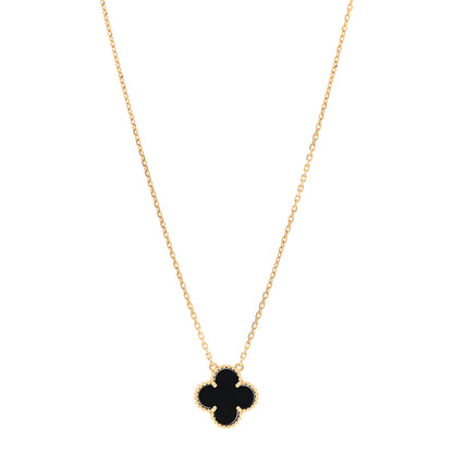 Van Cleef & Arpels 18K Yellow Gold Black Onyx Vintage Alhambra Pendant Necklace 1 of 6