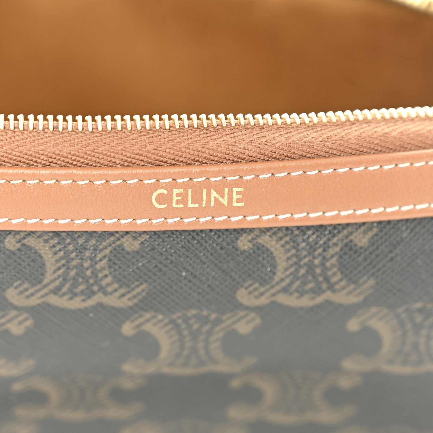 Celine Triomphe Canvas Lambskin Clutch On Chain Tan 5 of 10