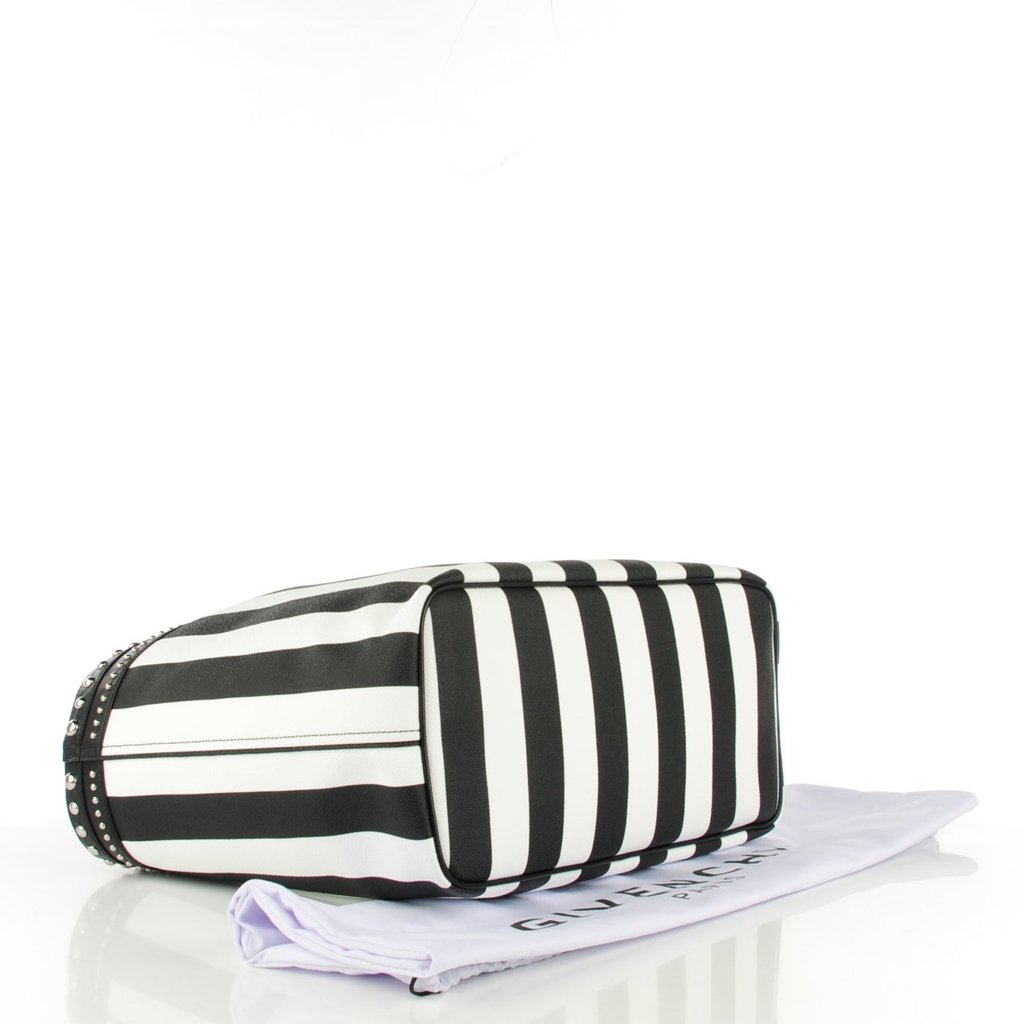 Coated Canvas Striped Large Antigona Tote Black White