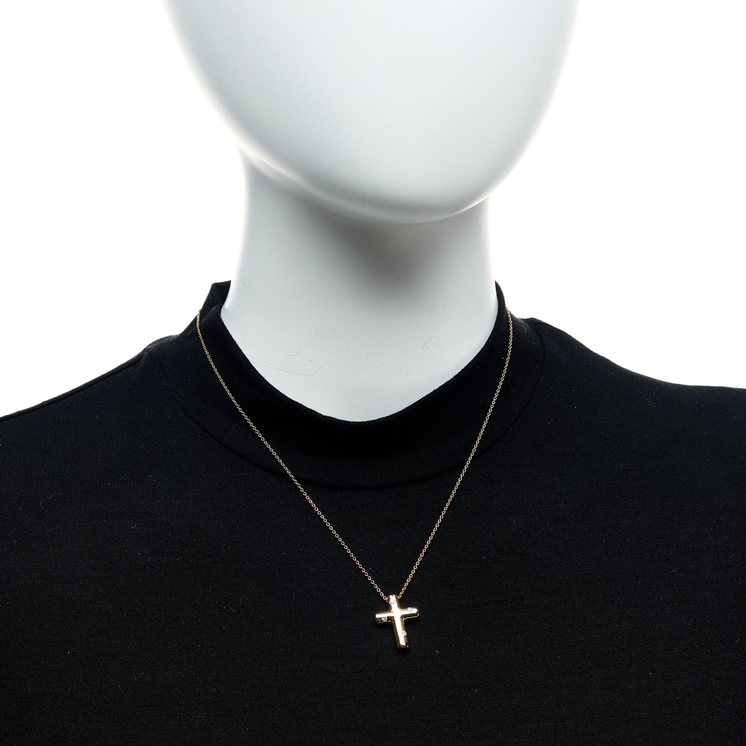 Tiffany 18K Yellow Gold Diamond Etoile Cross Pendant Necklace 2 of 5