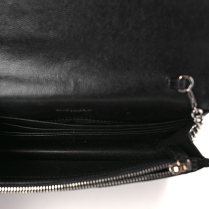 Saint Laurent Grain De Poudre Matelasse Chevron Monogram Envelope Chain Wallet Black 5 of 9
