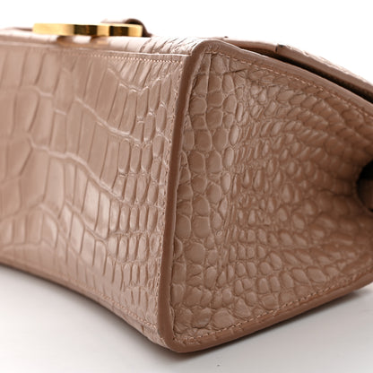 Balenciaga Shiny Calfskin Crocodile Embossed Small Hourglass Top Handle Bag Nude Beige 11 of 13