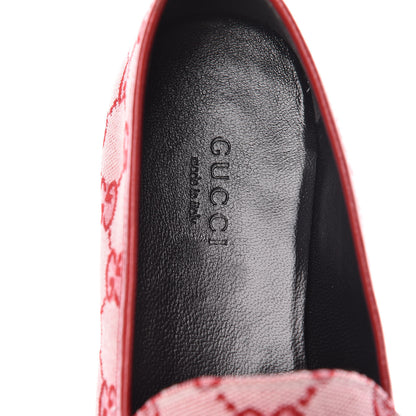 Gucci Canvas GG Monogram Horsebit Womens Jordaan Loafers 36.5 Gardenia Hibiscus Red 7 of 9