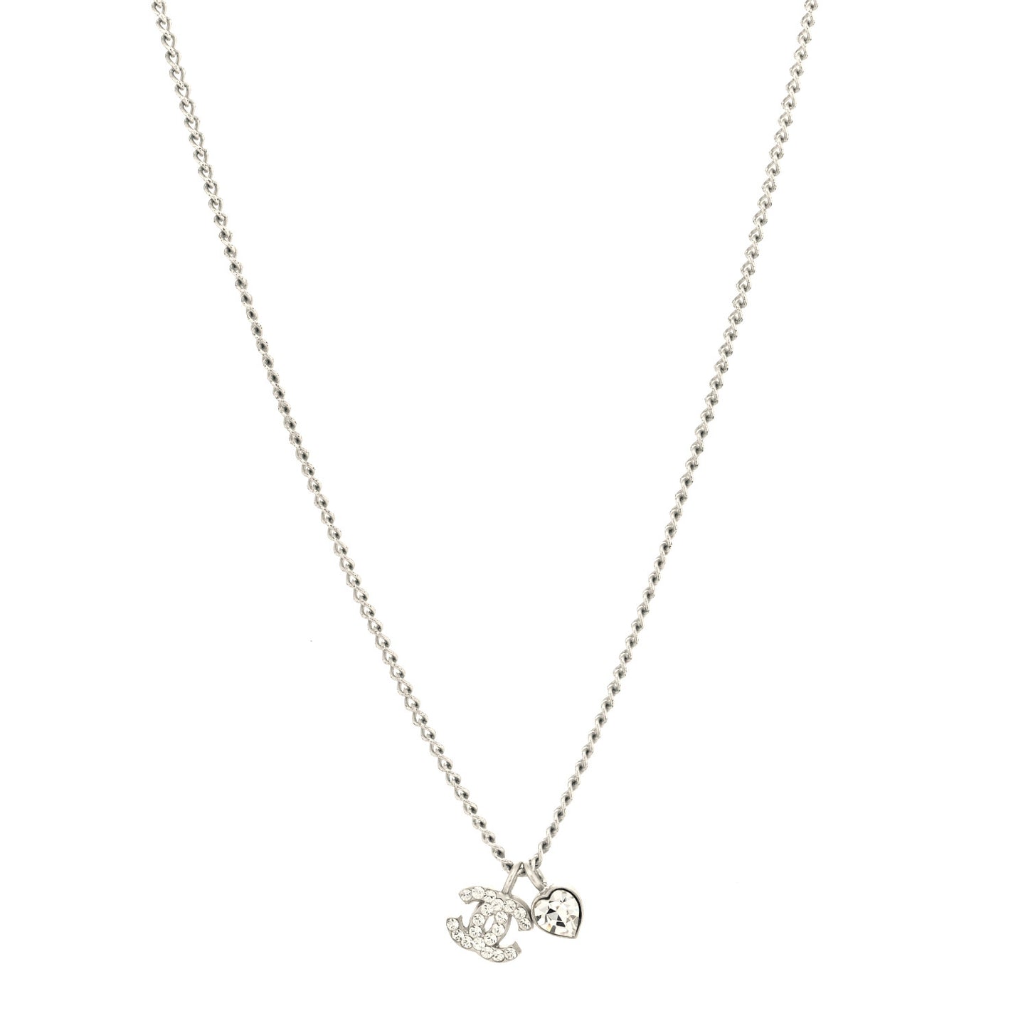Crystal Mini Heart CC Necklace Silver
