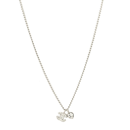 Chanel Crystal Mini Heart CC Necklace Silver 1 of 5