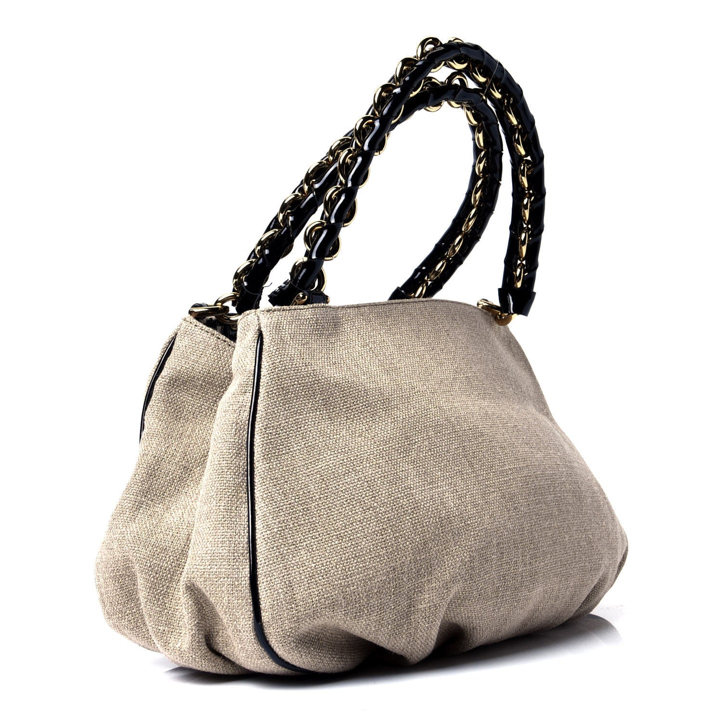 Linen Snakeskin Small Mia Tote Beige