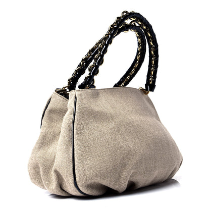 Fendi Linen Snakeskin Small Mia Tote Beige 2 of 4
