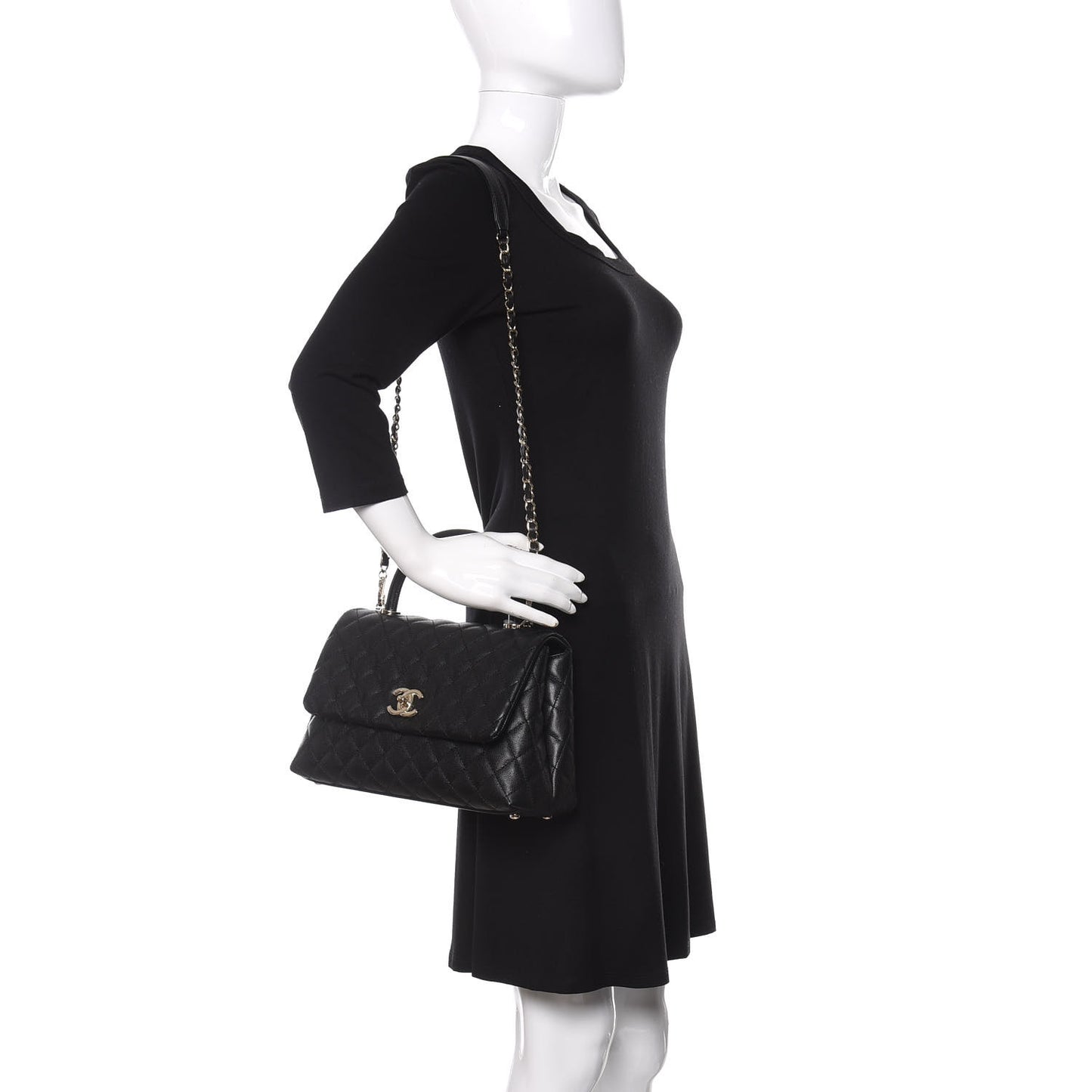 Caviar Quilted Small Coco Handle Flap Black