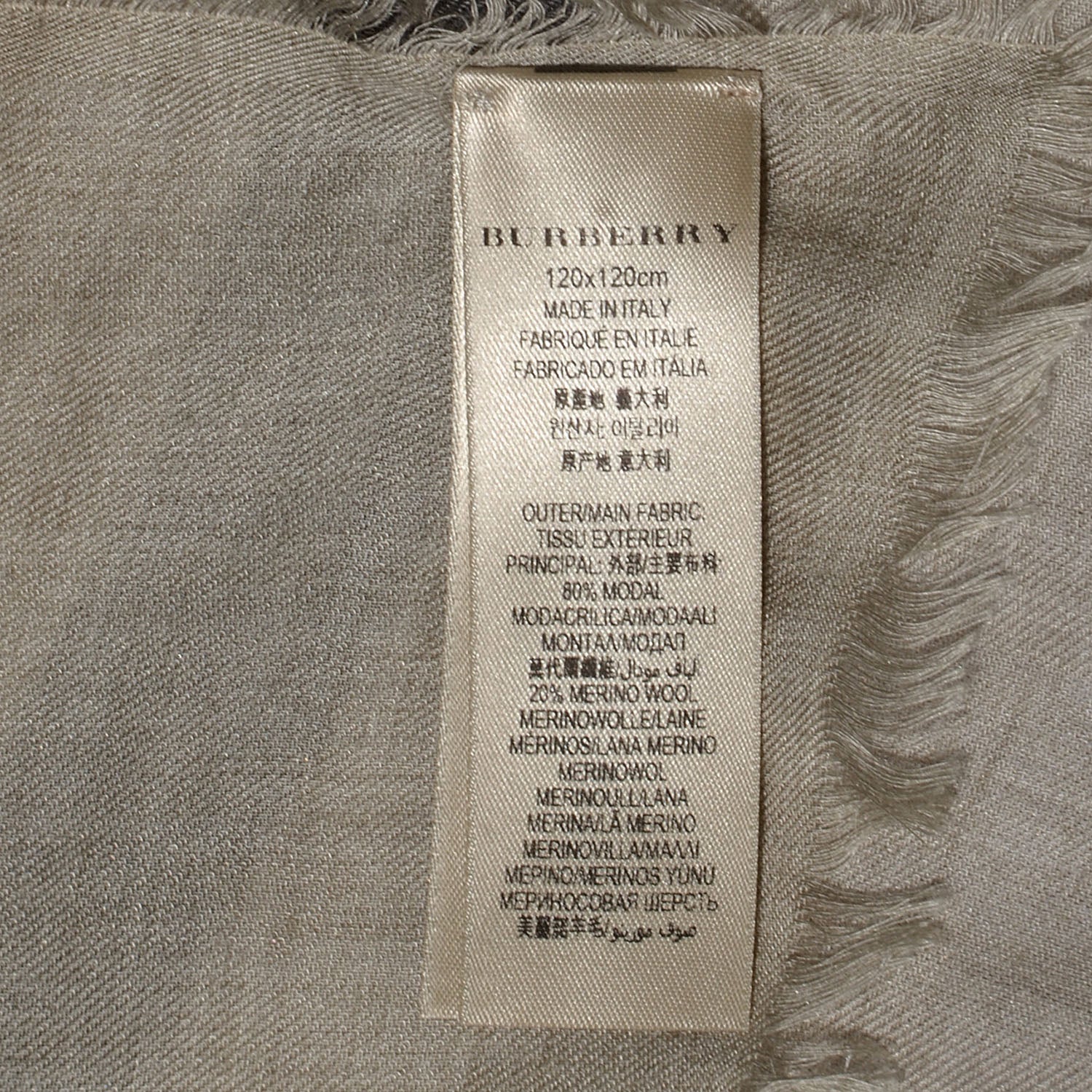 Burberry Modal Wool Chambray Overdyed Check Square Scarf Pale Stone 6 of 7