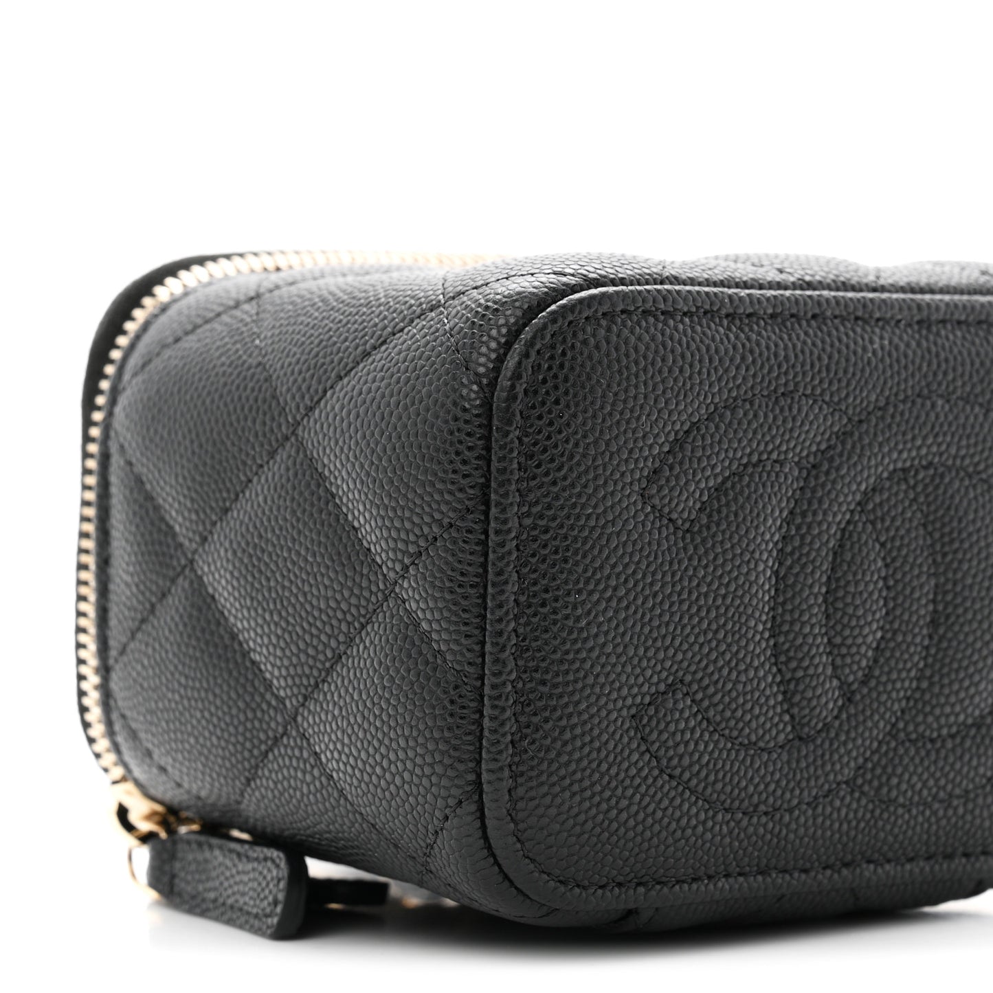 Caviar Quilted Mini Vanity Case With Chain Black