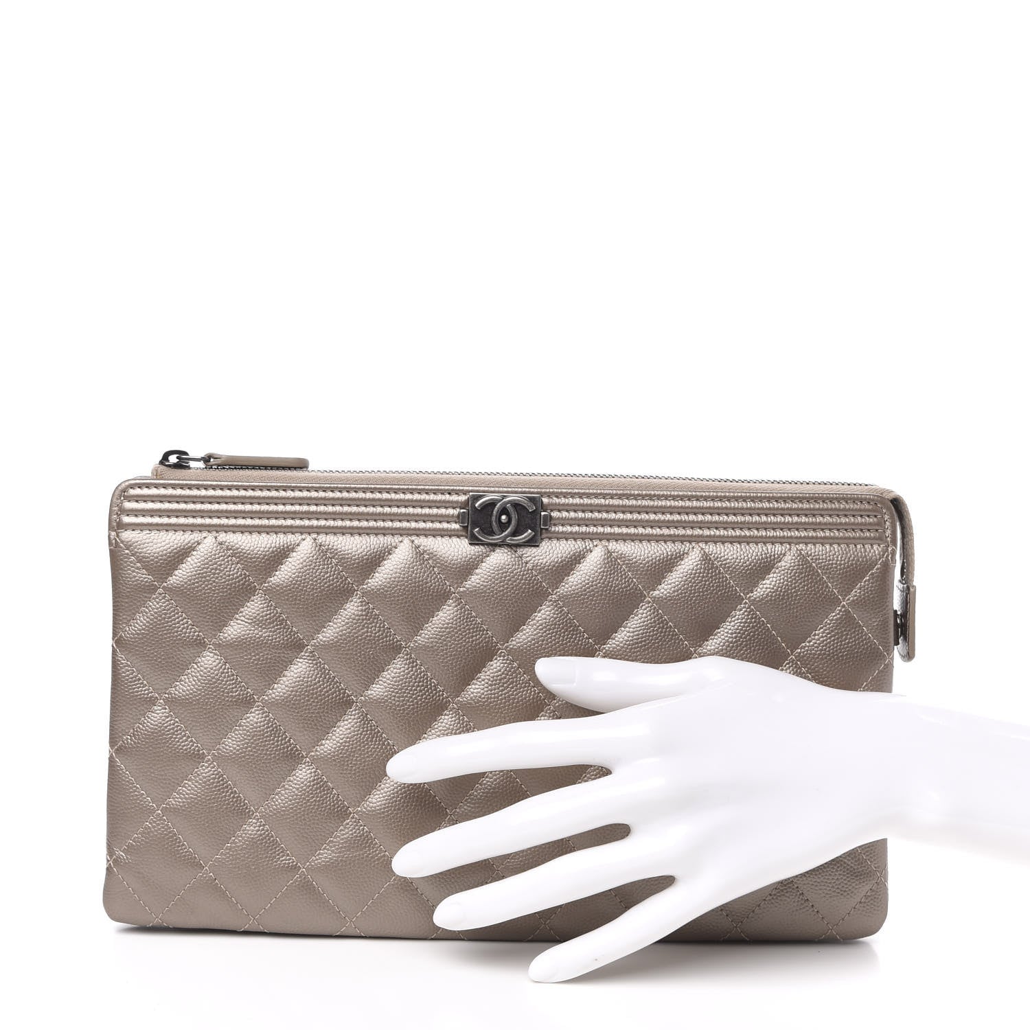Chanel Metallic Caviar Quilted Small Zipped Boy Pouch Copper 3 of 12