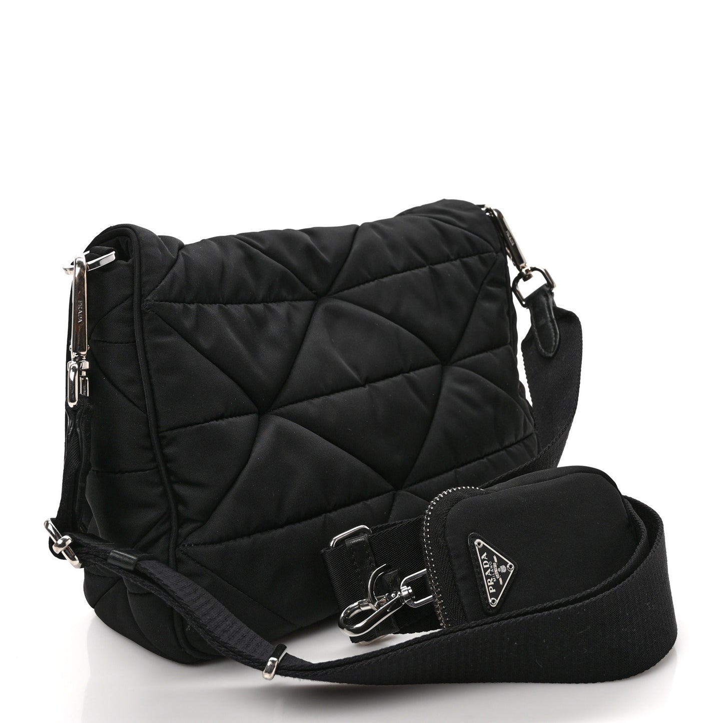 Re-Nylon Quilted Padded Flap Shoulder Bag Black