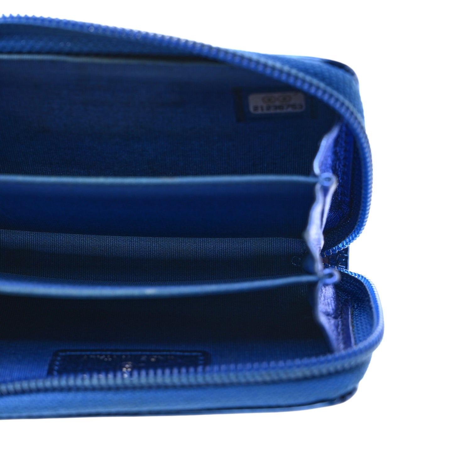 Metallic Patent Quilted Zip Around Boy Coin Purse Wallet Blue