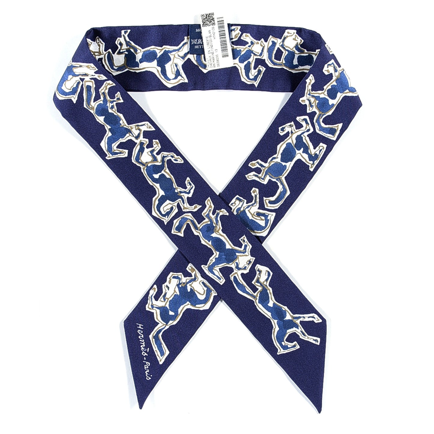 Silk Chevaux En Liberte Twilly Marine Indigo Blanc