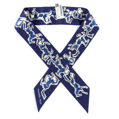 Hermes Silk Chevaux En Liberte Twilly Marine Indigo Blanc 1 of 4