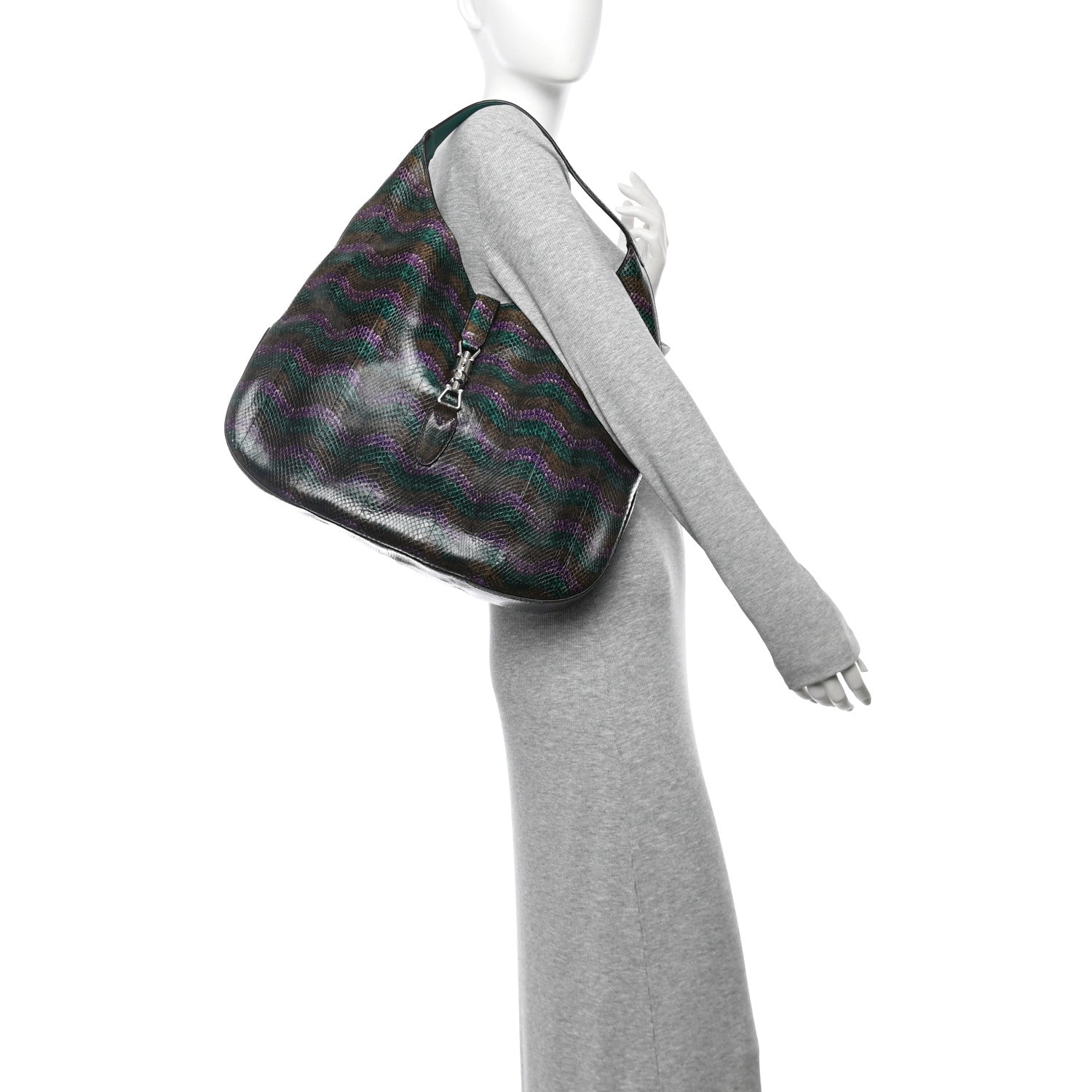 Gucci Snakeskin Large Jackie Hobo Green Multicolor 2 of 13