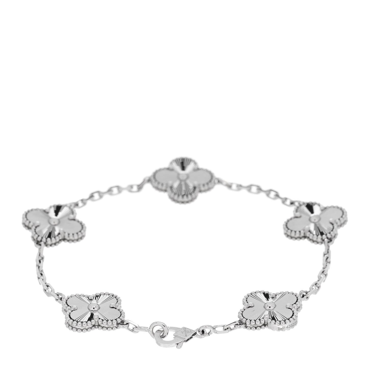 18K White Gold 5 Motifs Guilloche Vintage Alhambra Bracelet