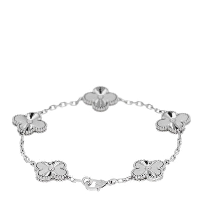 Van Cleef & Arpels 18K White Gold 5 Motifs Guilloche Vintage Alhambra Bracelet 2 of 5