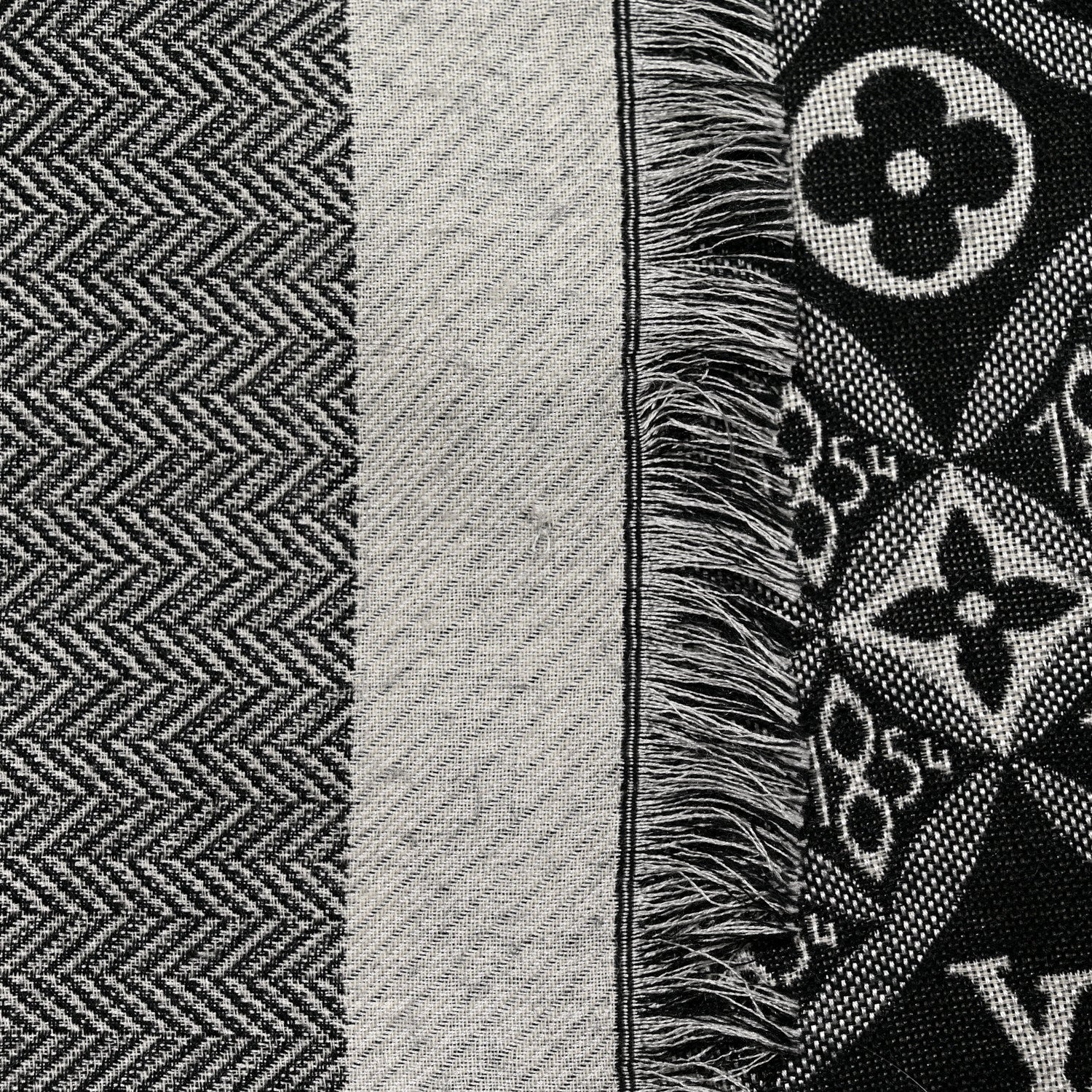 Louis Vuitton Silk Wool Jacquard Since 1854 Monogram Shawl Gray 5 of 6
