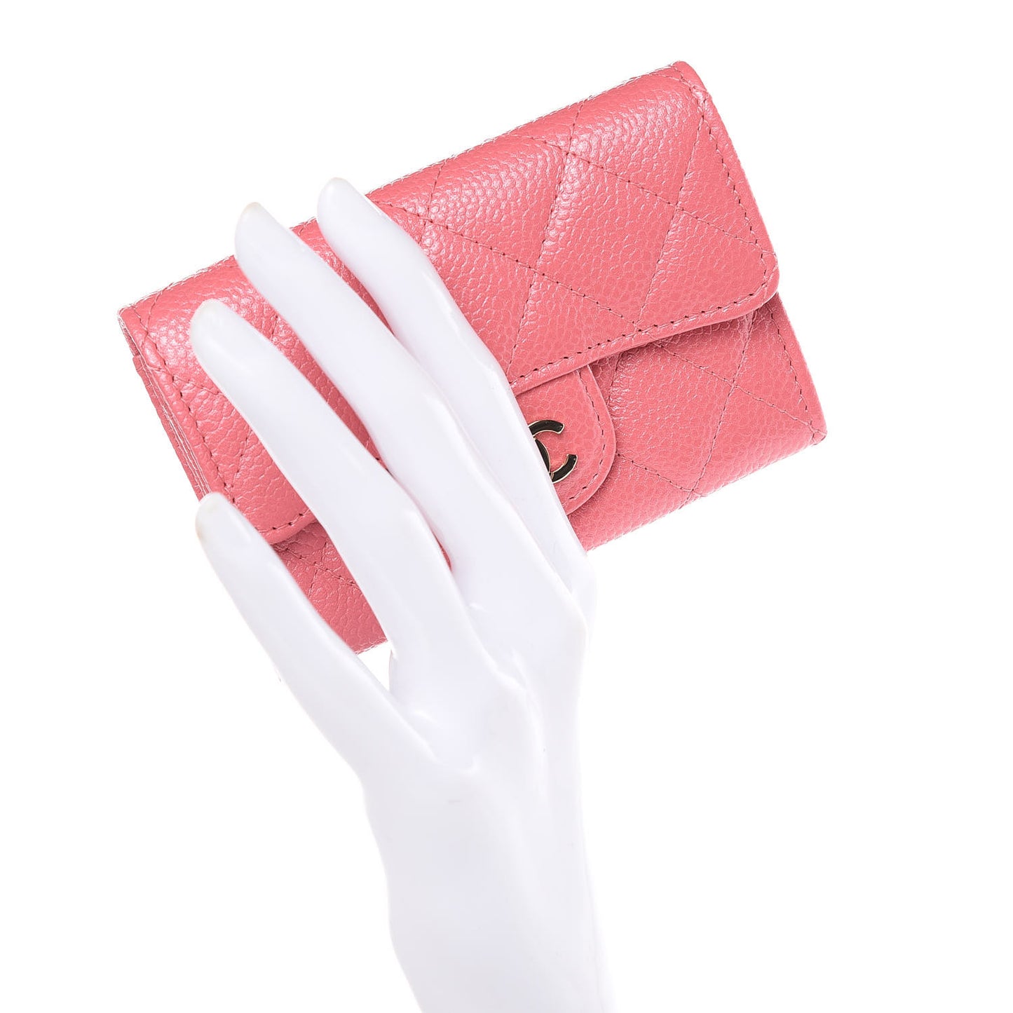 Metallic Caviar Quilted Flap Card Holder Pink