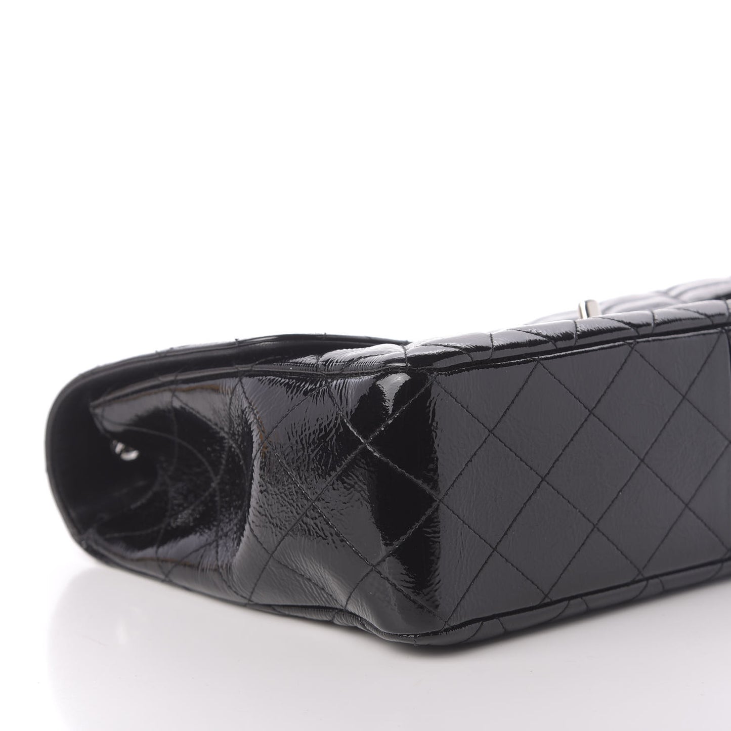 Distressed Patent Quilted Jumbo Single Flap Black