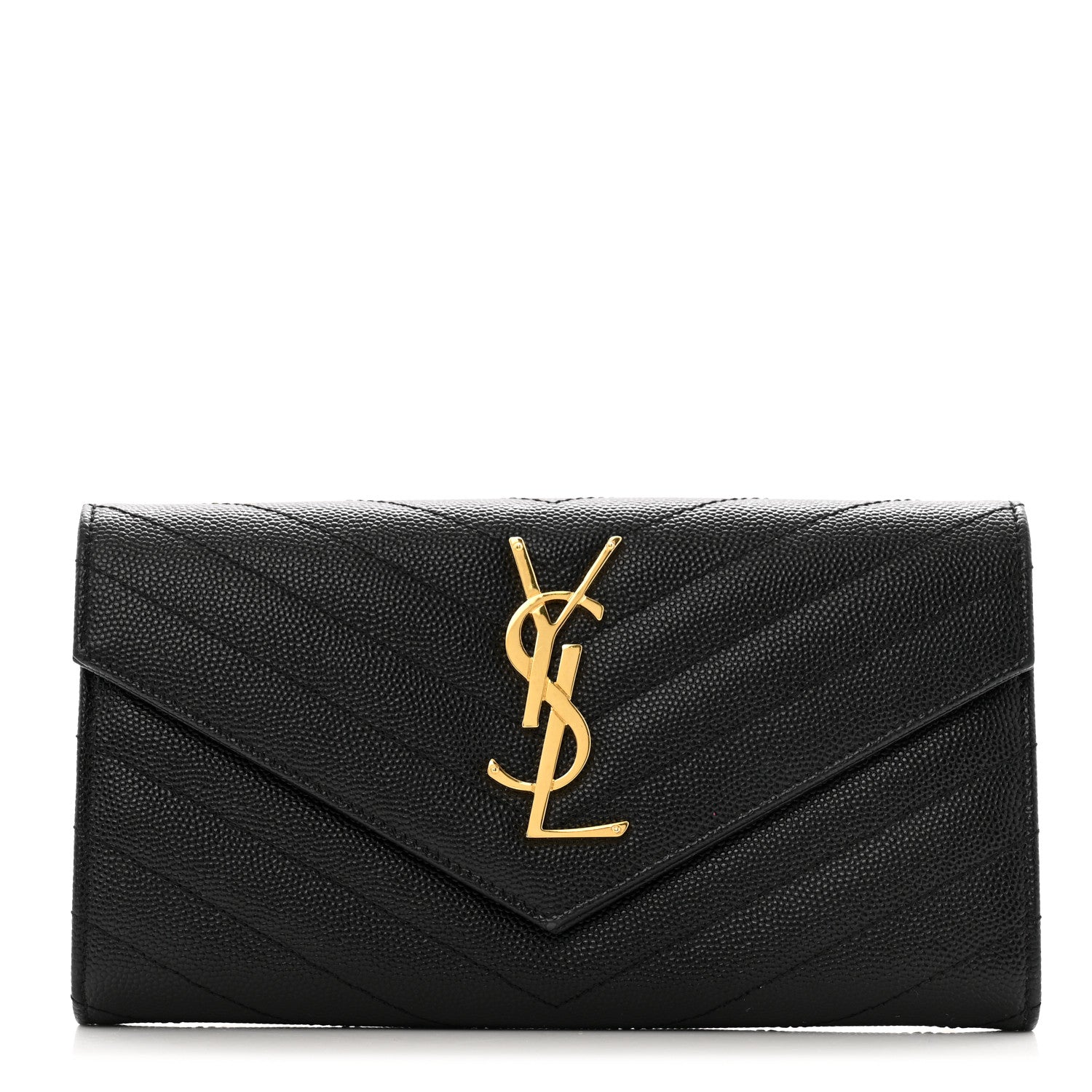 Saint Laurent Grain De Poudre Matelasse Chevron Monogram Flap Wallet Black 1 of 9