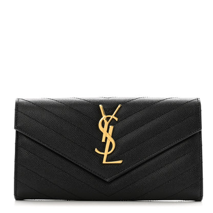 Saint Laurent Grain De Poudre Matelasse Chevron Monogram Flap Wallet Black 1 of 9