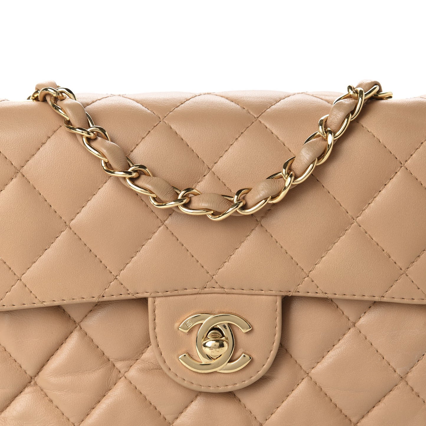 Lambskin Quilted Mini Square Flap Beige
