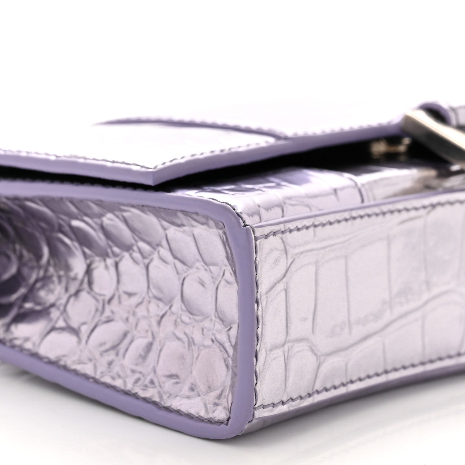 Balenciaga Shiny Metallic Calfskin Crocodile Embossed Hourglass Chain Bag Lilac 8 of 11