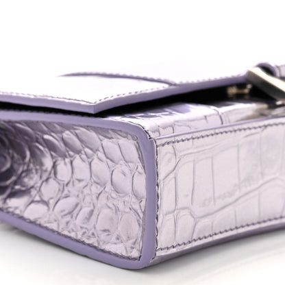 Balenciaga Shiny Metallic Calfskin Crocodile Embossed Hourglass Chain Bag Lilac 8 of 11