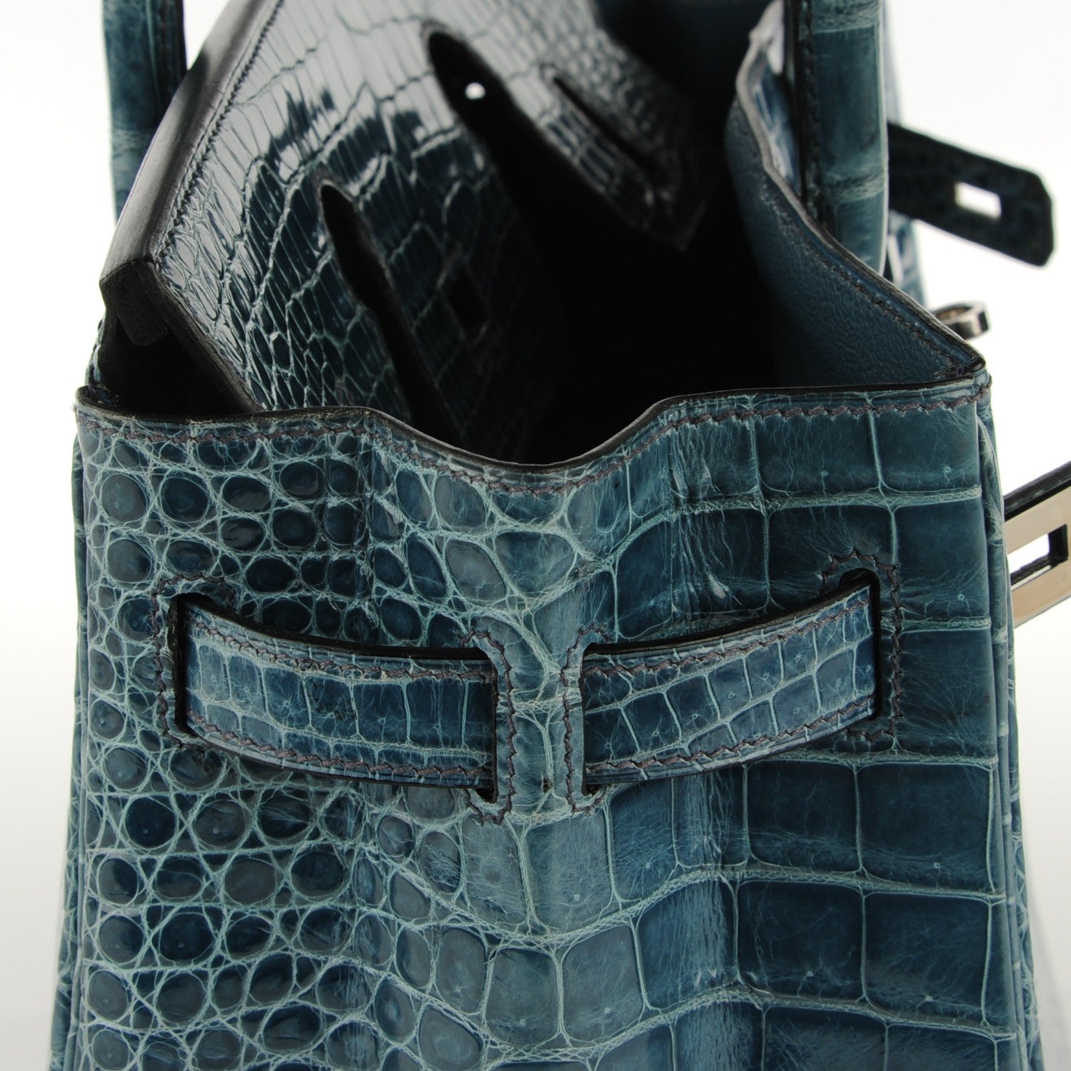 Hermes Shiny Porosus Crocodile Birkin 30 Blue Jean 17 of 32