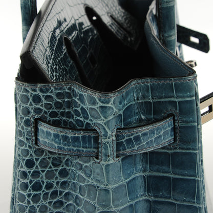 Hermes Shiny Porosus Crocodile Birkin 30 Blue Jean 17 of 32