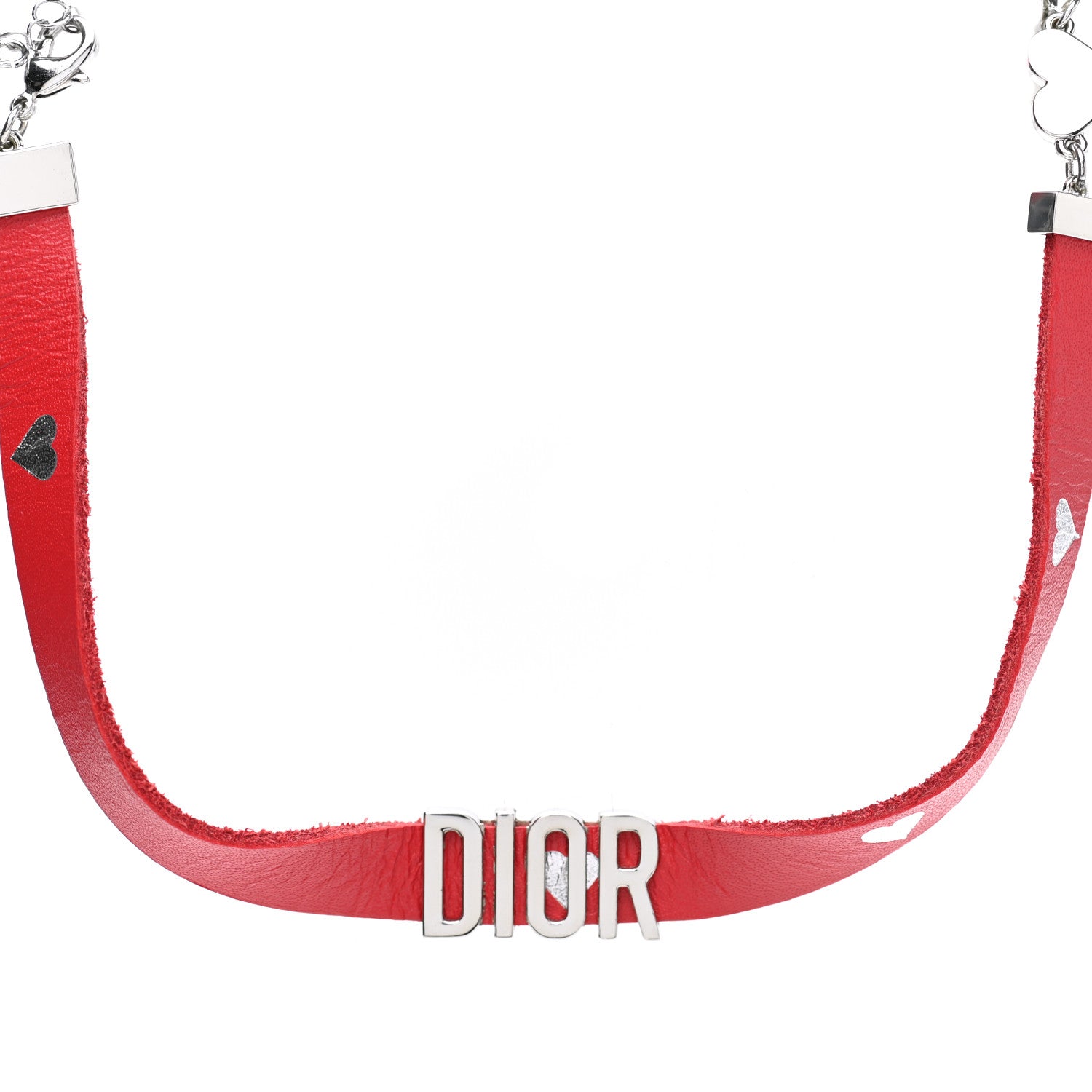 Christian Dior Calfskin Heart Dior Logo Choker Necklace Red 1 of 9