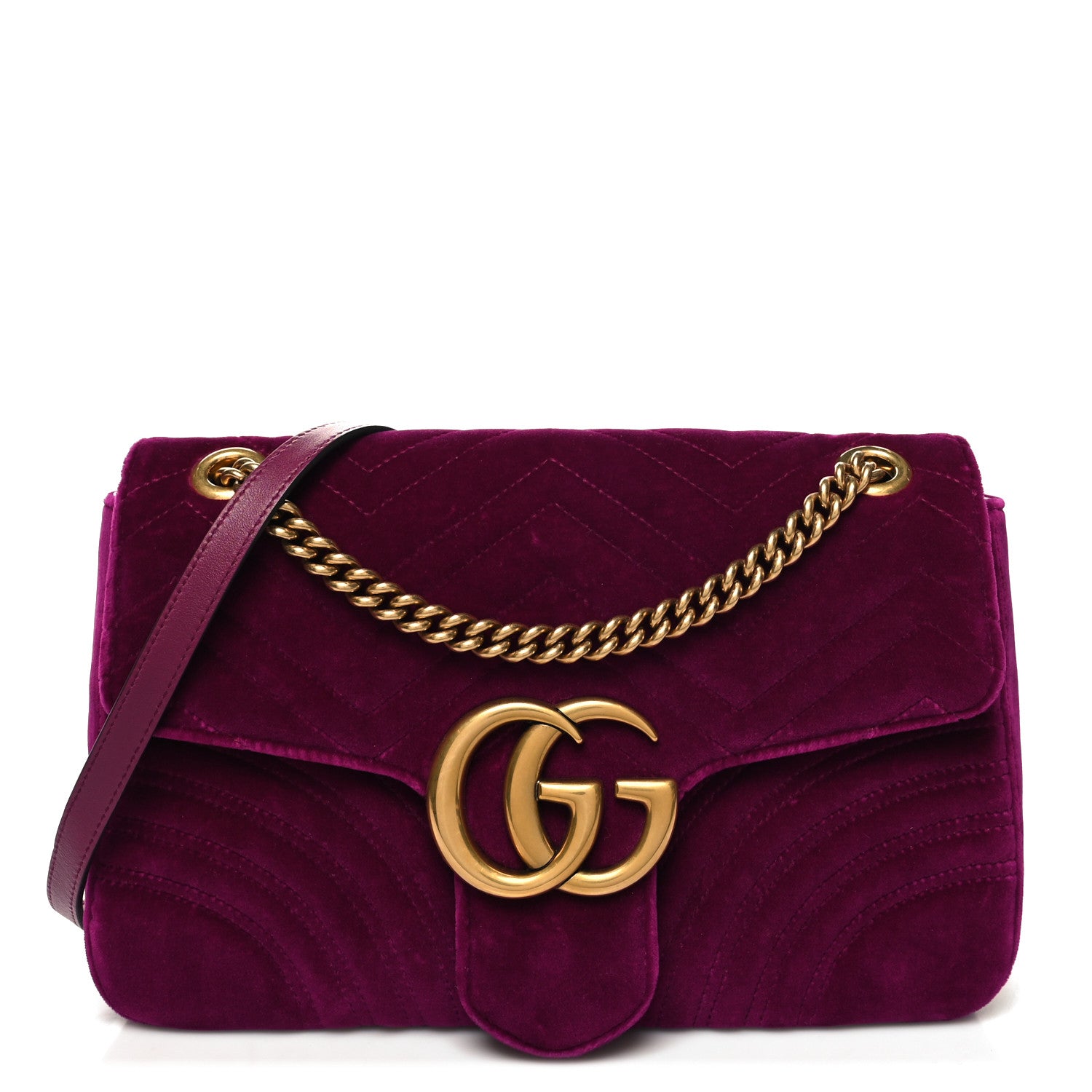 Gucci Velvet Matelasse Medium GG Marmont Shoulder Bag Fuchsia Violet Cyclamen 1 of 10