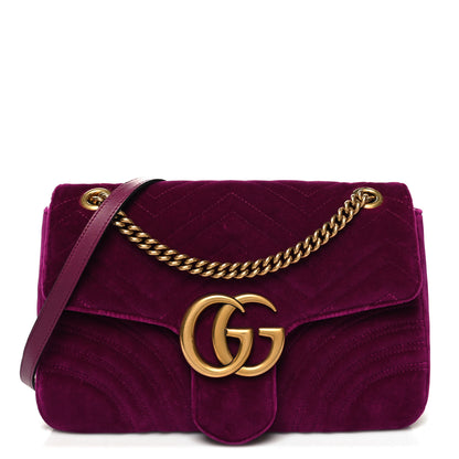 Gucci Velvet Matelasse Medium GG Marmont Shoulder Bag Fuchsia Violet Cyclamen 1 of 10