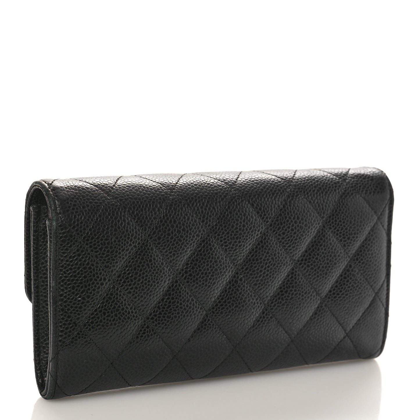 Caviar Quilted Long Flap Wallet Black