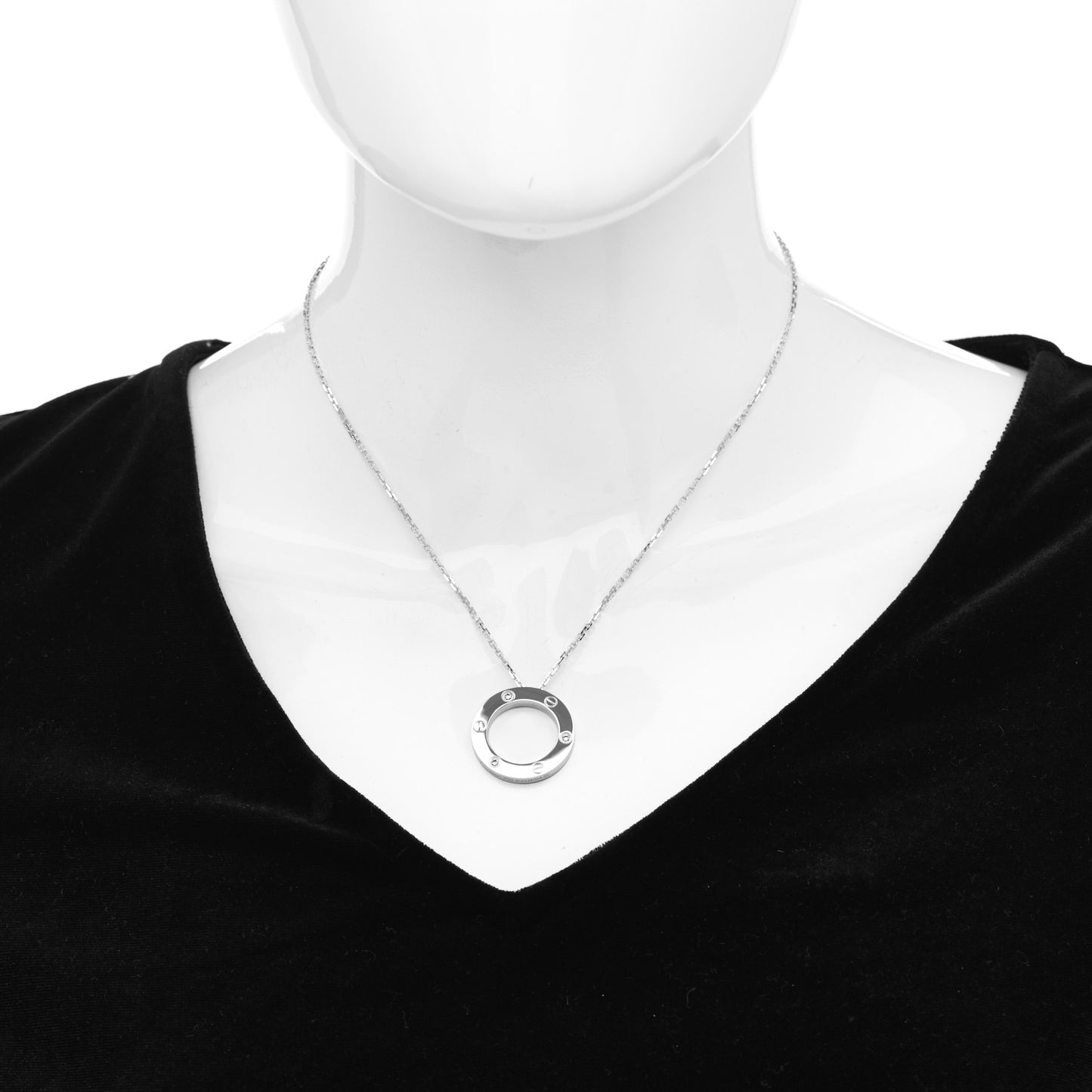 18K White Gold 3 Diamonds LOVE Pendant Necklace