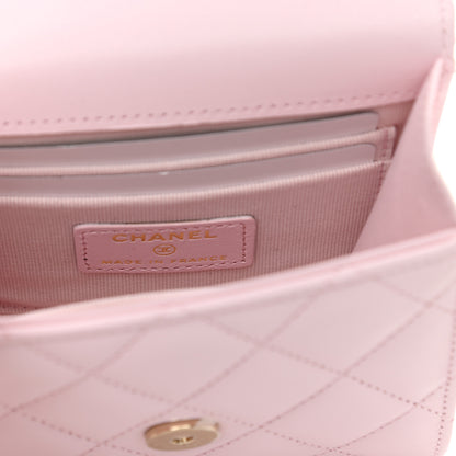 Chanel Lambskin Quilted Top Handle Clutch With Chain Light Pink 6 of 9