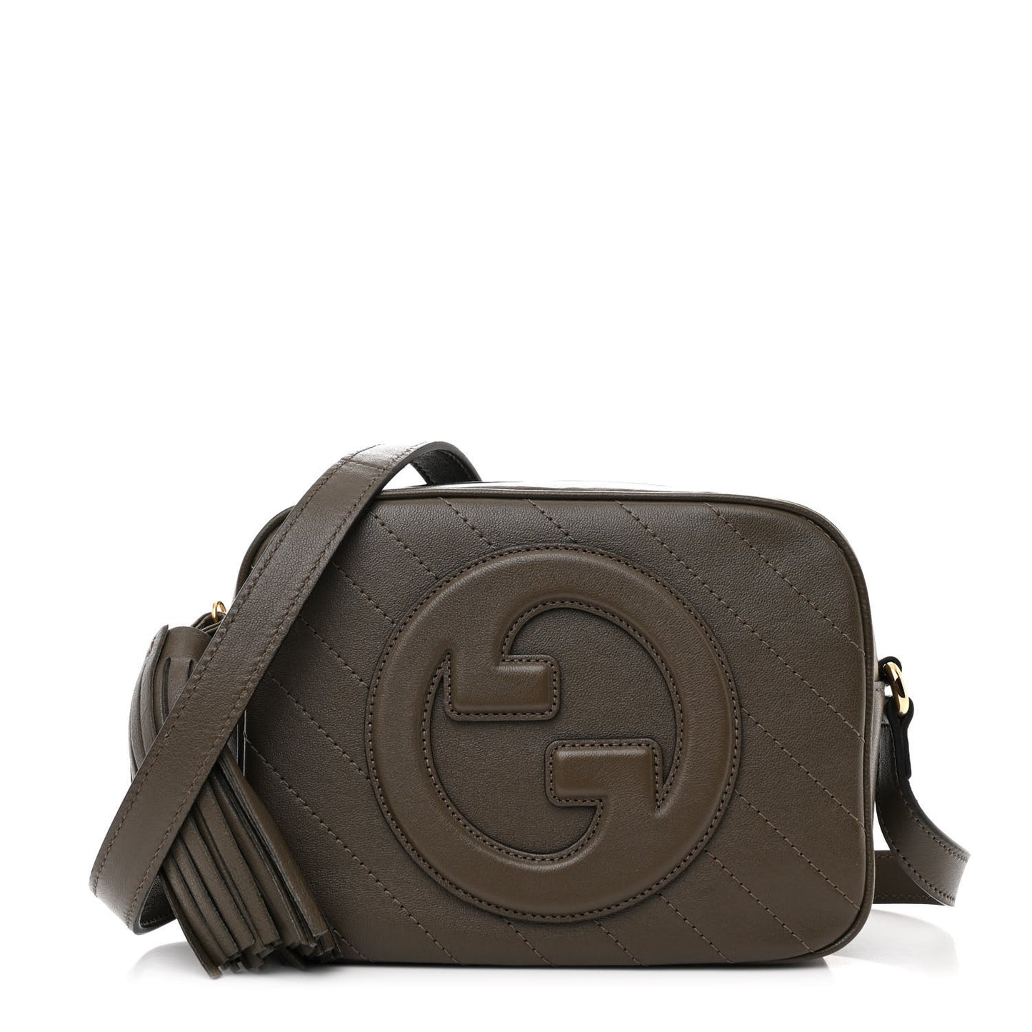 Sakai Be Green Calfskin Diagonal Stitched Small Blondie Shoulder Bag Craclet Brown