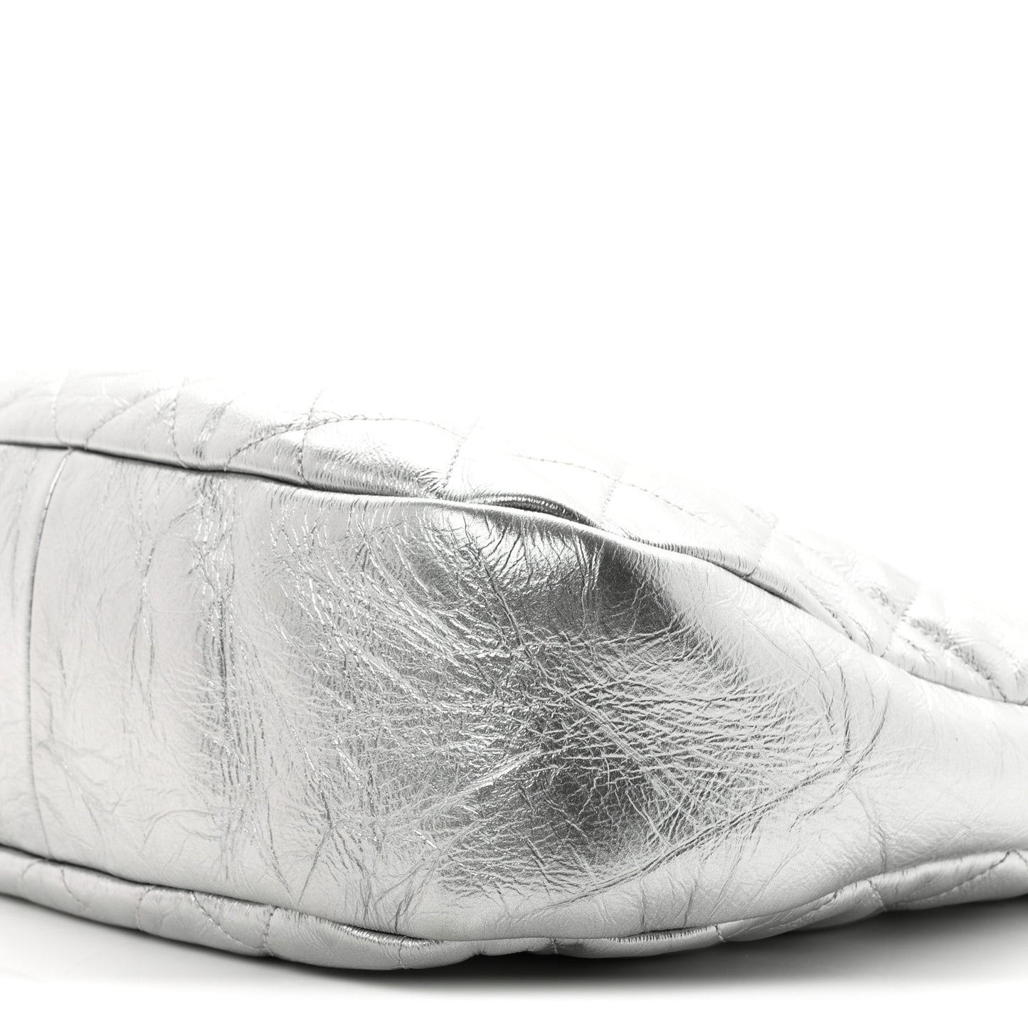 Metallic Crumpled Calfskin Small 31 Shopping Bag Silver