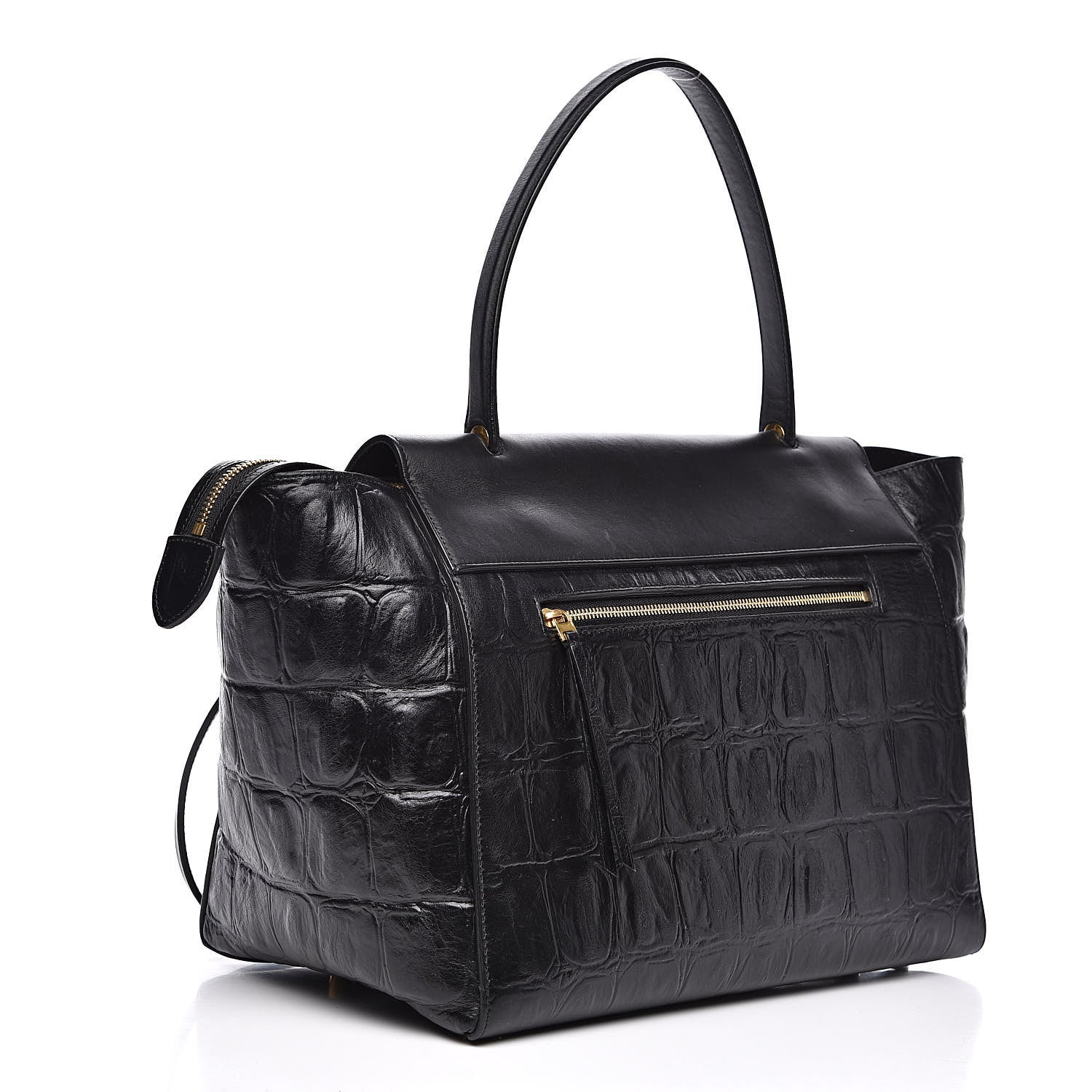 Celine Calfskin Crocodile Embossed Small Belt Bag Black 3 of 15