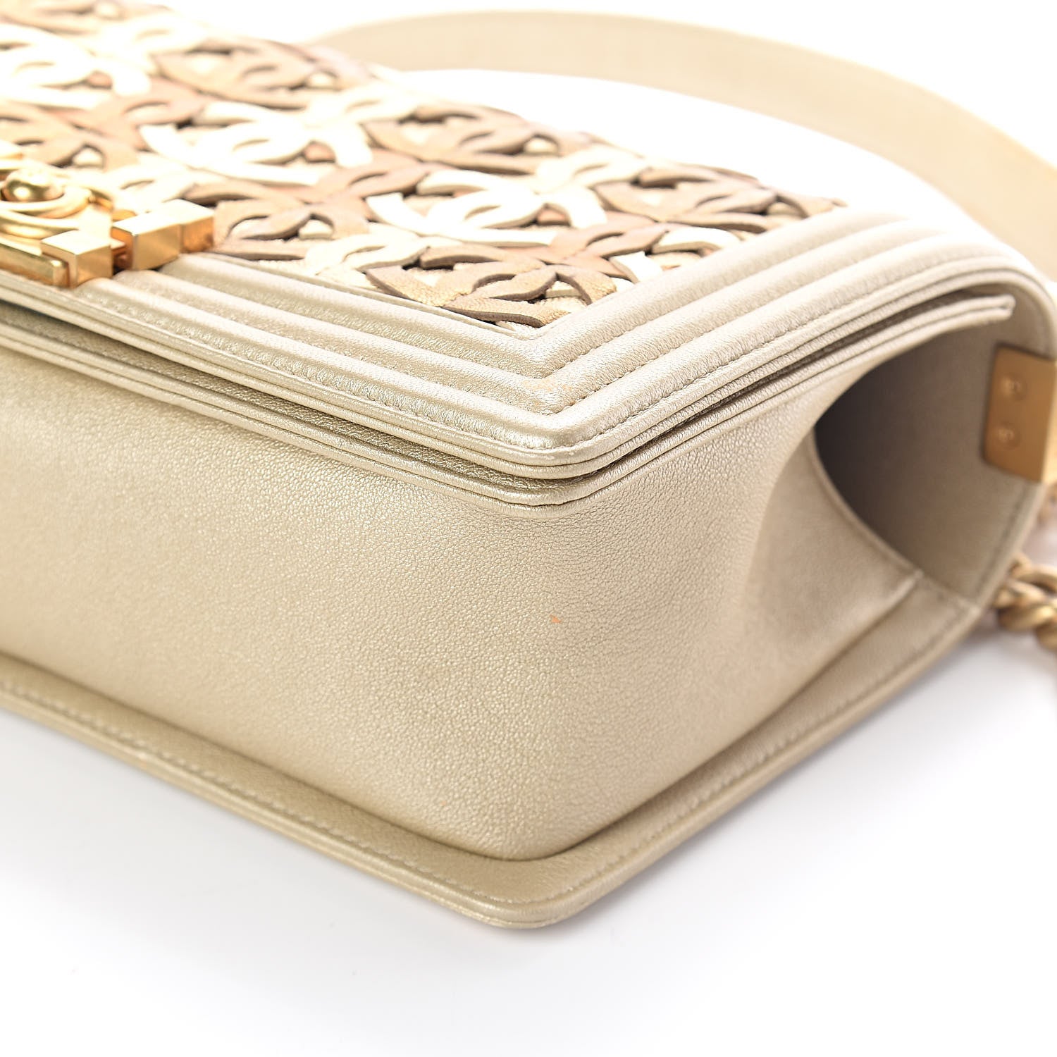 Chanel Metallic Lambskin Medium Golden CC Boy Flap Dark Gold 10 of 13